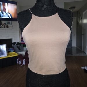 gaze Nude Halter Crop Top with Spaghetti Straps